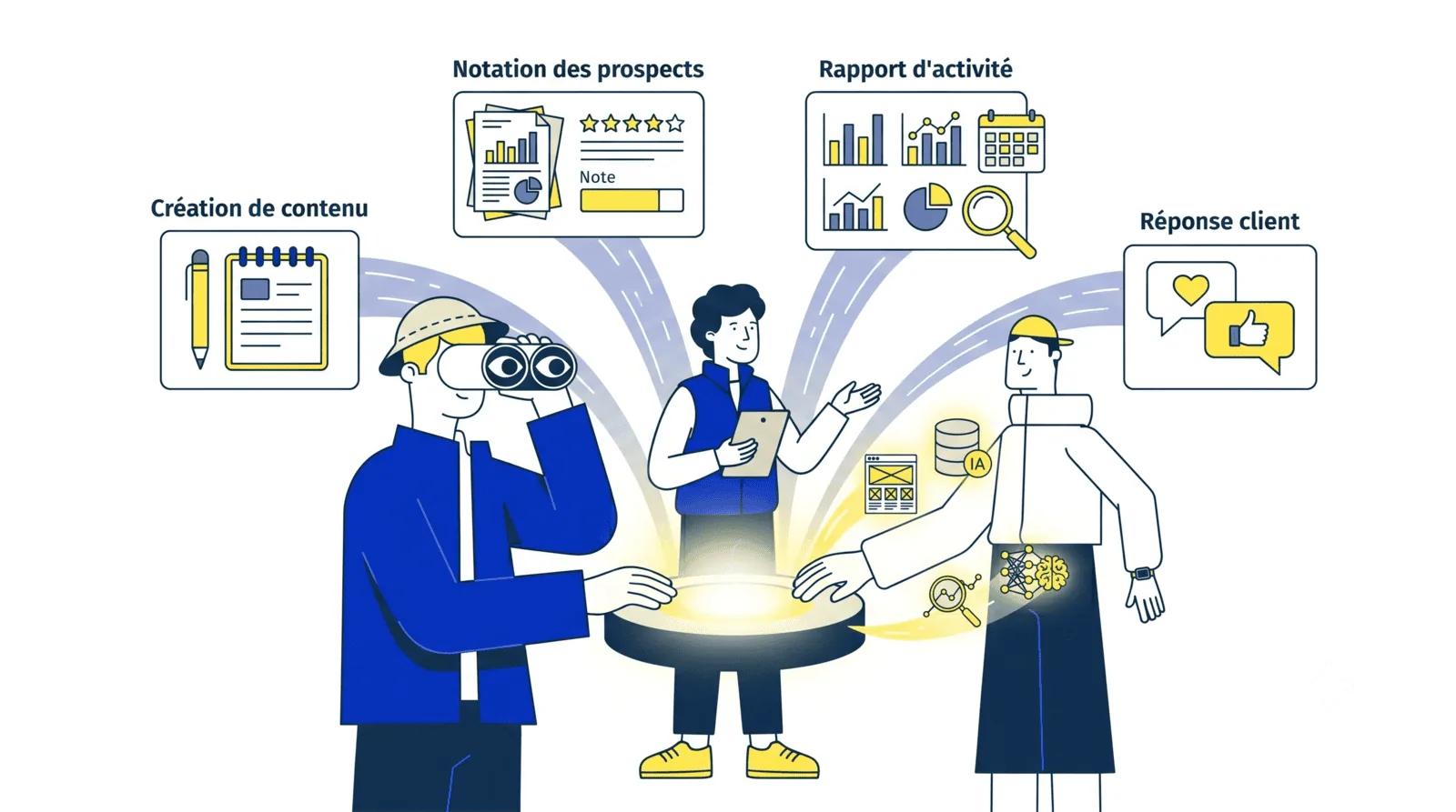 Illustration plateforme agentique PME : agents IA collaborant sur des processus métier